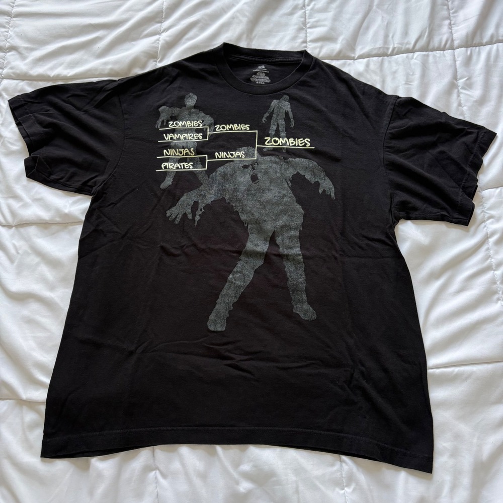 Mens Black Zombies vs Vampires Ninjas Pirates Bracket Graphic T-Shirt XL